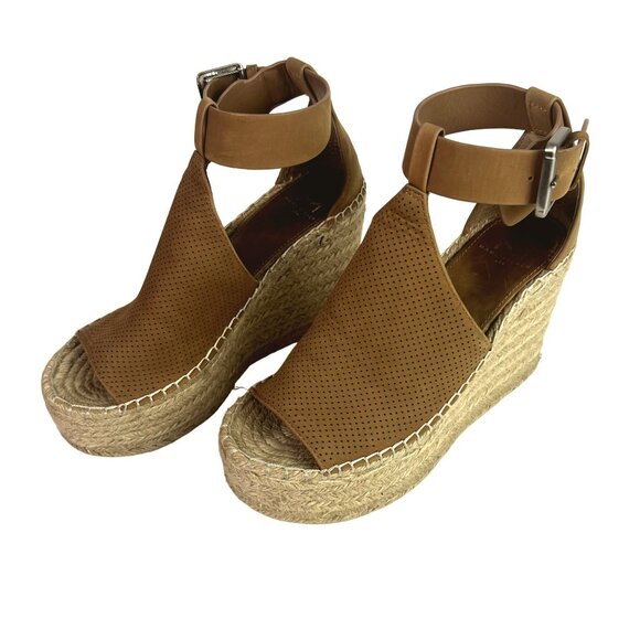 Marc Fisher Shoes - 🟢 Marc Fisher Size 6 Brown Perforated Open Toe Espadrille Wedge Sandals